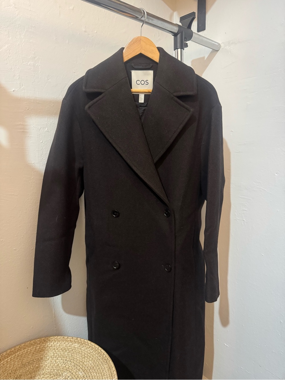 COS Double Breasted Wool Herringbone Coat
